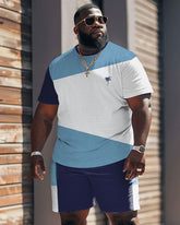 Street Casual Colorblock Large Men's Short Sleeve T-shirt & Shorts Set